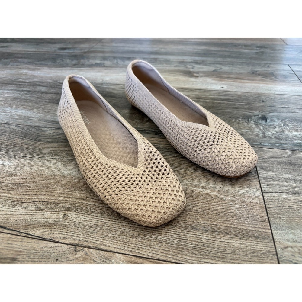 VIVAIA Margot Loafer 40 US 9 Ballet Flats Almond Knit V Cut Slip-On Washable